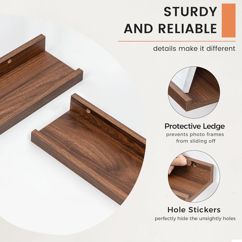 FLYJOE Picture Ledge Shelf, Floating Shelves Set of 2, 48 Inches Long Large Nursery Book Shelves for Toys Storage, Kids Bookshelf Wall Mounted for Living Room Bedroom Decor Books Photo Frames, Walnut - Image 4