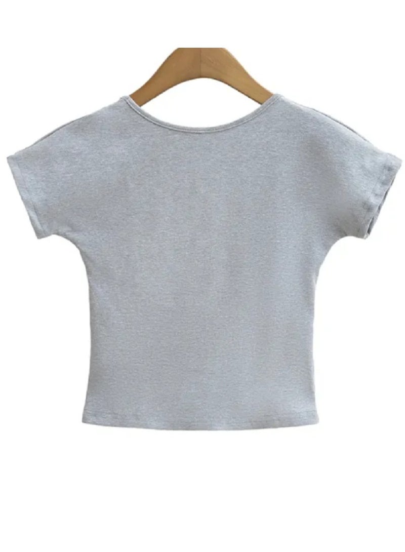 Women's t shirt with open back short sleeves round neck casual design cotton  - Image 3