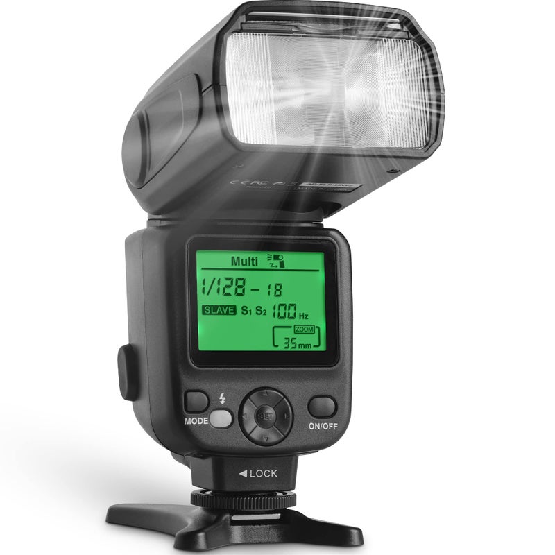 Altura Photo Camera Flash with LCD Display for DSLR & Mirrorless Cameras - External Speedlite Featuring a Standard Hot Shoe, Universal Speedlight for Canon, Sony, Nikon, Panasonic and More - Image 1