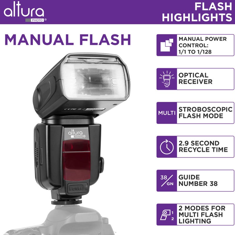 Altura Photo Camera Flash with LCD Display for DSLR & Mirrorless Cameras - External Speedlite Featuring a Standard Hot Shoe, Universal Speedlight for Canon, Sony, Nikon, Panasonic and More - Image 2