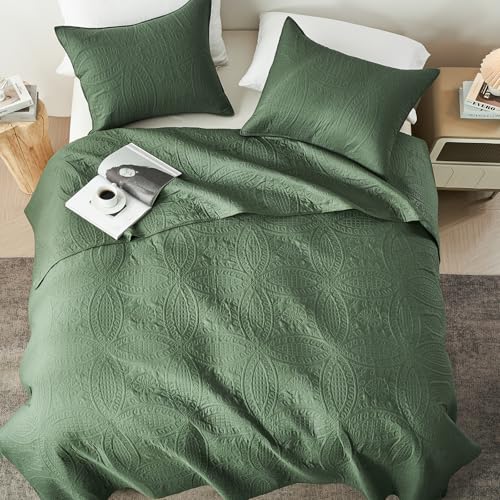 akkialla King Quilt Bedding Set,Olive Green Ultrasonic King/Cal King Quilt Set,Lightweight Soft Bedspread Coverlet,Modern Style Coin Pattern Bed Cover for All Seasons,3 Piece(1 Quilt,2 Pillow Shams) - Image 3