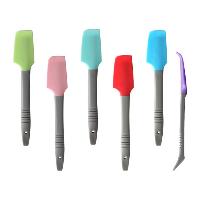 SILICONE MINI SPATULA CURVED SMALL SPATULA KITCHEN JAR SPATULA WET PET FOOD CAN SPOON FOR COOKING BAKING FROSTING OR MIXING 6PCS