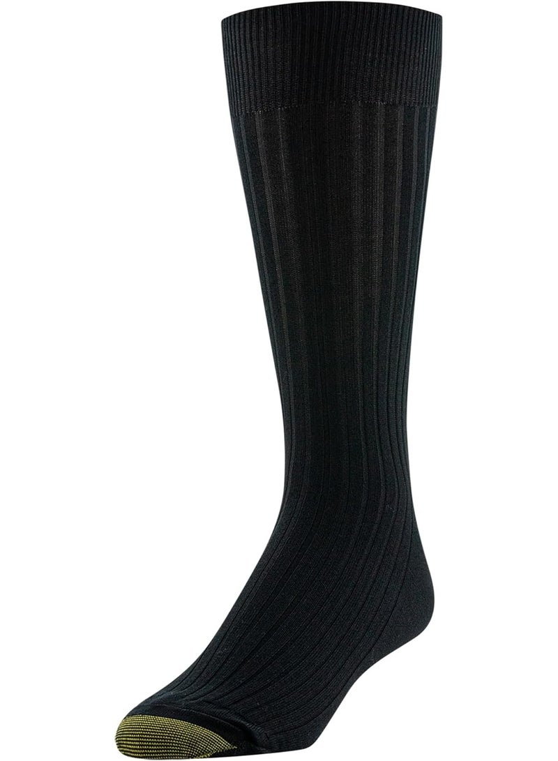GOLDTOE Men's Classic Canterbury Crew Dress Socks, 3-Pairs, Black/Black, Large - Image 2