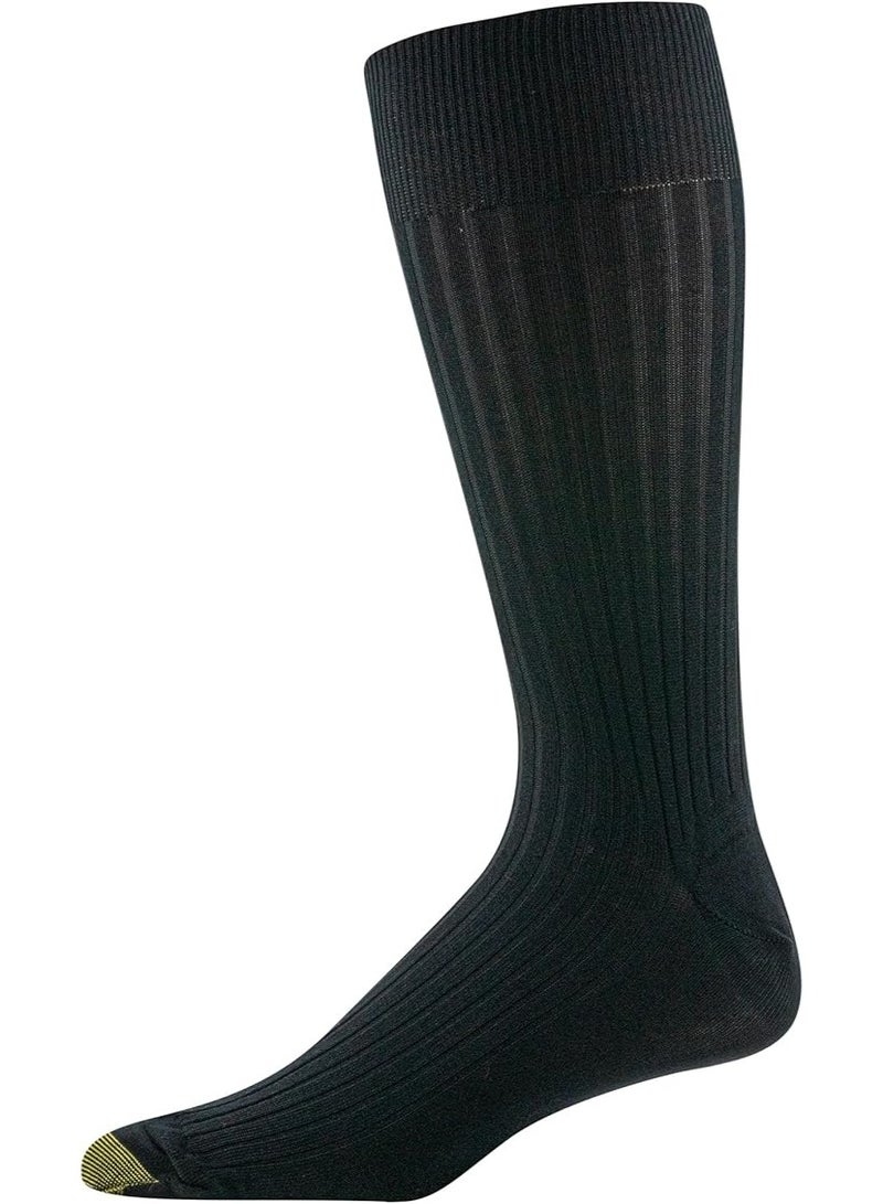 GOLDTOE Men's Classic Canterbury Crew Dress Socks, 3-Pairs, Black/Black, Large - Image 3
