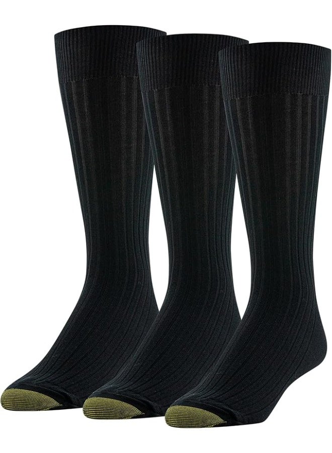 GOLDTOE Men's Classic Canterbury Crew Dress Socks, 3-Pairs, Black/Black, Large - Image 1