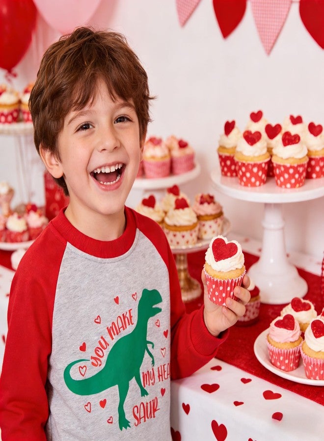 سويت شيرت للأطفال الصغار من أكيزيك، مناسب لعيد الحب، بأكمام طويلة، مزين برسومات ديناصورات وقلوب، ملابس دافئة 8435-2T - Image 3
