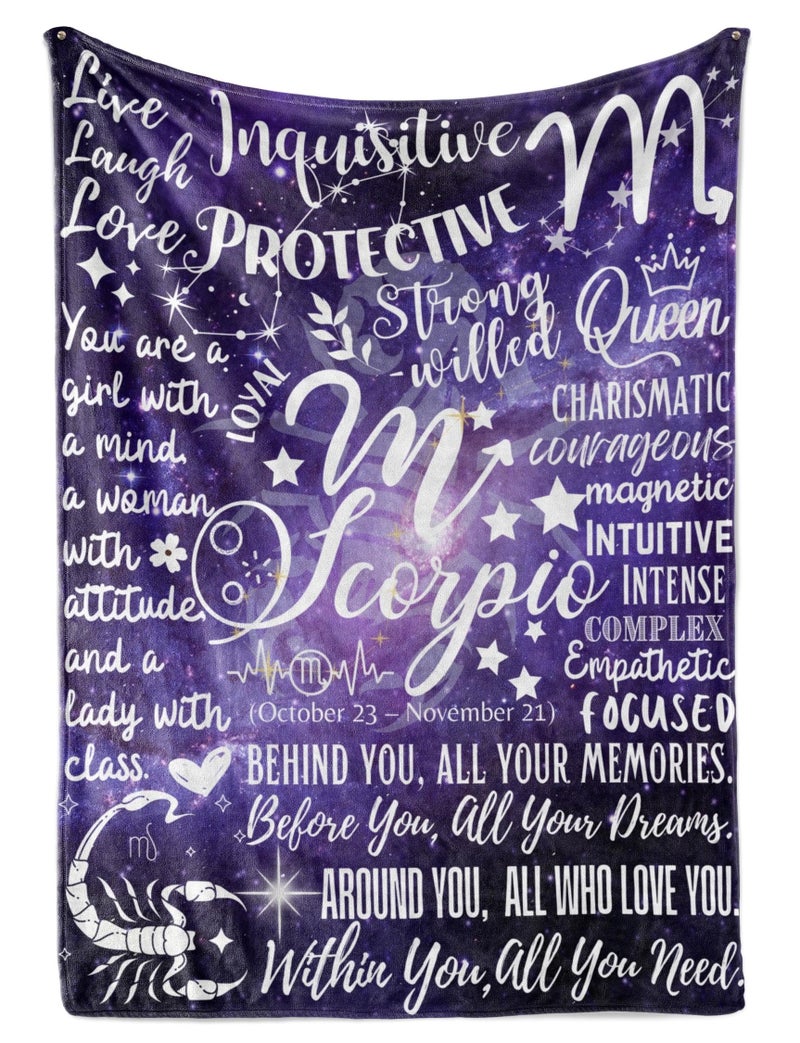 Huglanket Zodiac Constellation Gifts for Women Zodiac Sign District Gift with Message Flannel Blanket (50 "" × 65 ") - Scorpio - Image 1