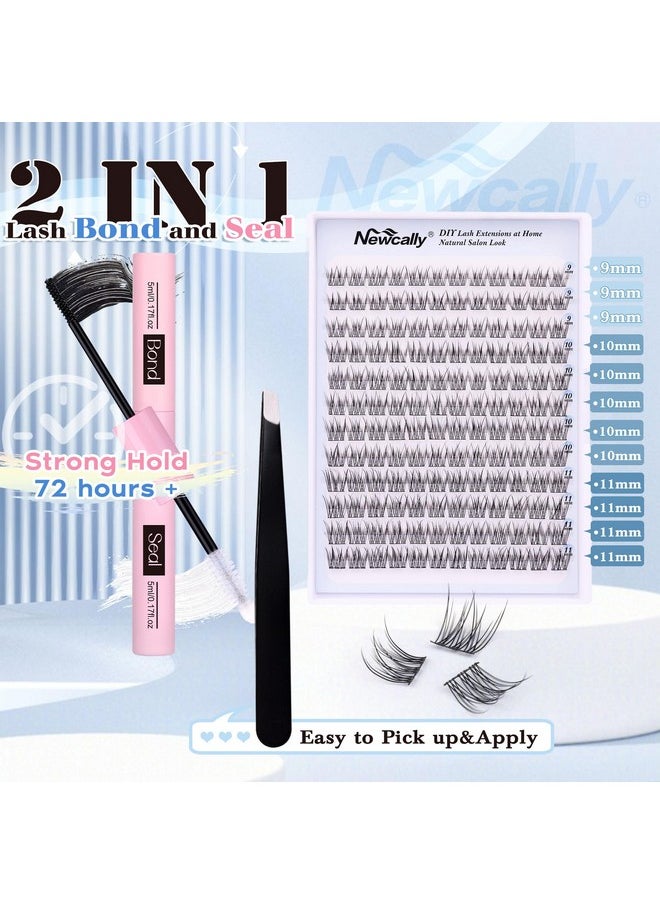 Newcally - Lash Clusters Kit Natural Diy Eyelash Extension Kit Wispy Individual Lashes Extension Cc Curl 911Mm Lash Bond And Seal Tweezers For Beginner By Newcally - Image 1
