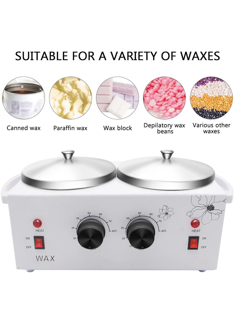 سخان شمع مزدوج احترافي لإزالة الشعر بوعاءين قابلين للتعديل للوجه والجسم والصالون - Image 2