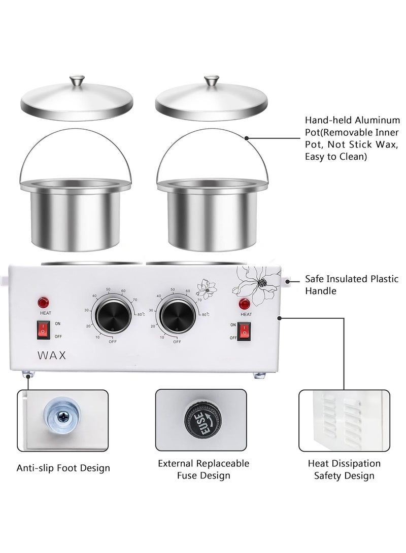 سخان شمع مزدوج احترافي لإزالة الشعر بوعاءين قابلين للتعديل للوجه والجسم والصالون - Image 3