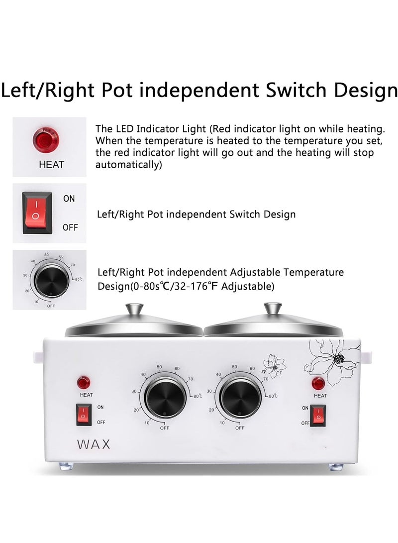 سخان شمع مزدوج احترافي لإزالة الشعر بوعاءين قابلين للتعديل للوجه والجسم والصالون - Image 4