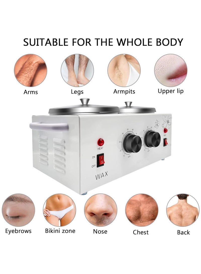 سخان شمع مزدوج احترافي لإزالة الشعر بوعاءين قابلين للتعديل للوجه والجسم والصالون - Image 5