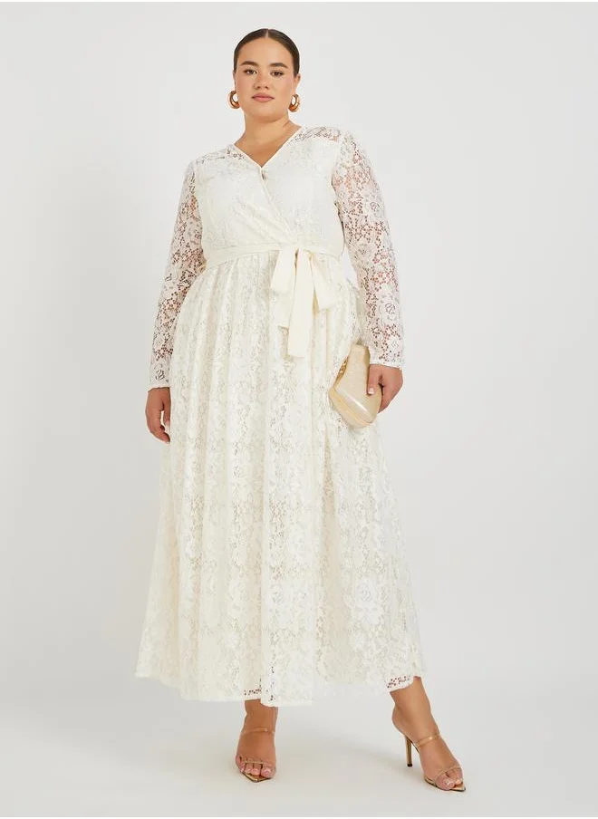 ستايلي Styli Plus Size Lace Long Sleeves A-Line Maxi Dress
