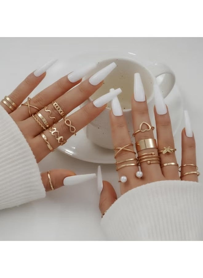 حلقات سبيكة أزياء 22pcs للنساء ، بما في ذلك الزهور والأوراق واللؤلؤ الاصطناعي ، مناسبة للودادة اليومية ، المواعدة ، الحفلات ، الهدية - Image 2