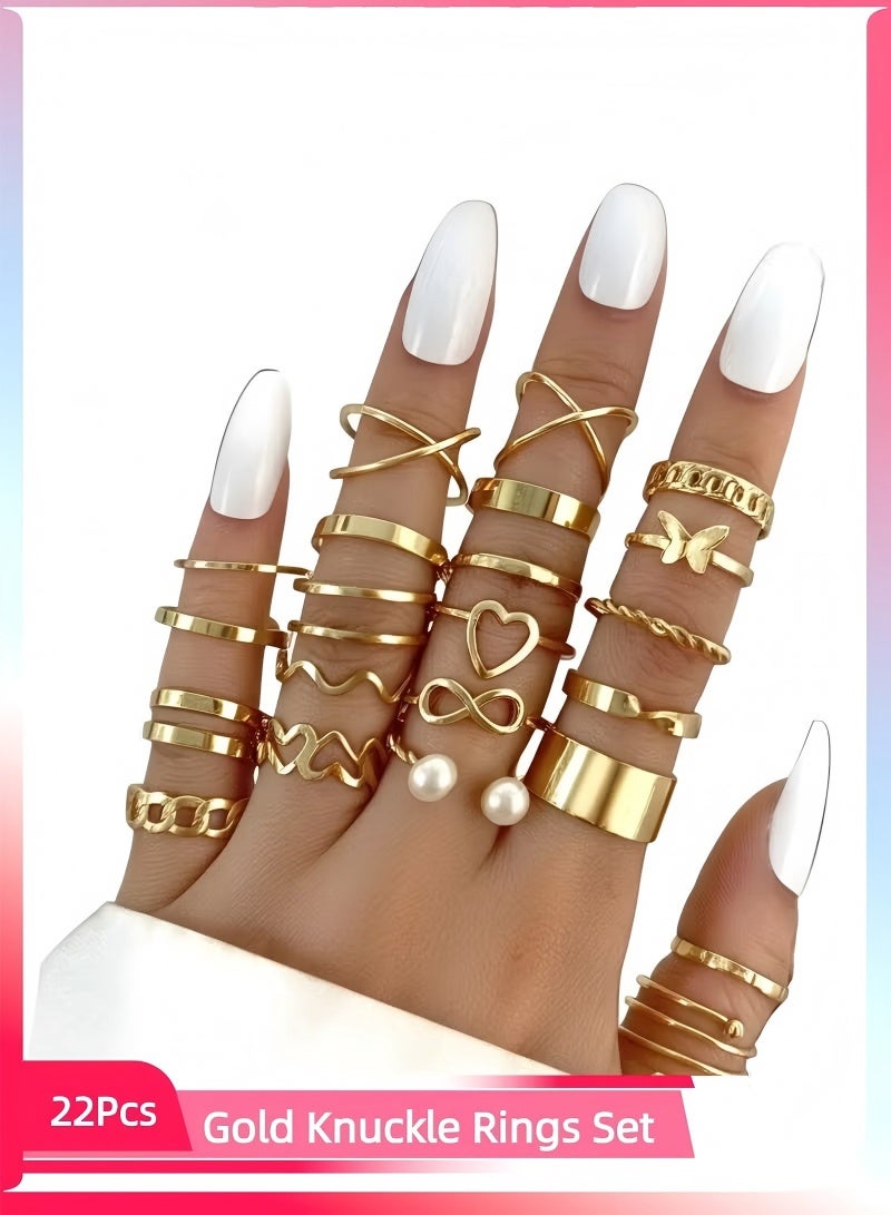 حلقات سبيكة أزياء 22pcs للنساء ، بما في ذلك الزهور والأوراق واللؤلؤ الاصطناعي ، مناسبة للودادة اليومية ، المواعدة ، الحفلات ، الهدية - Image 1