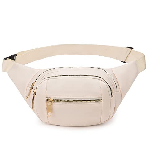 DAITET Fashionable White Fanny Pack for Men&Women,Large Waist Bag & Hip Bum Bag with Adjustable Strap for Outdoors Workout Traveling Casual Running Hiking Cycling(Cream White) - Image 1