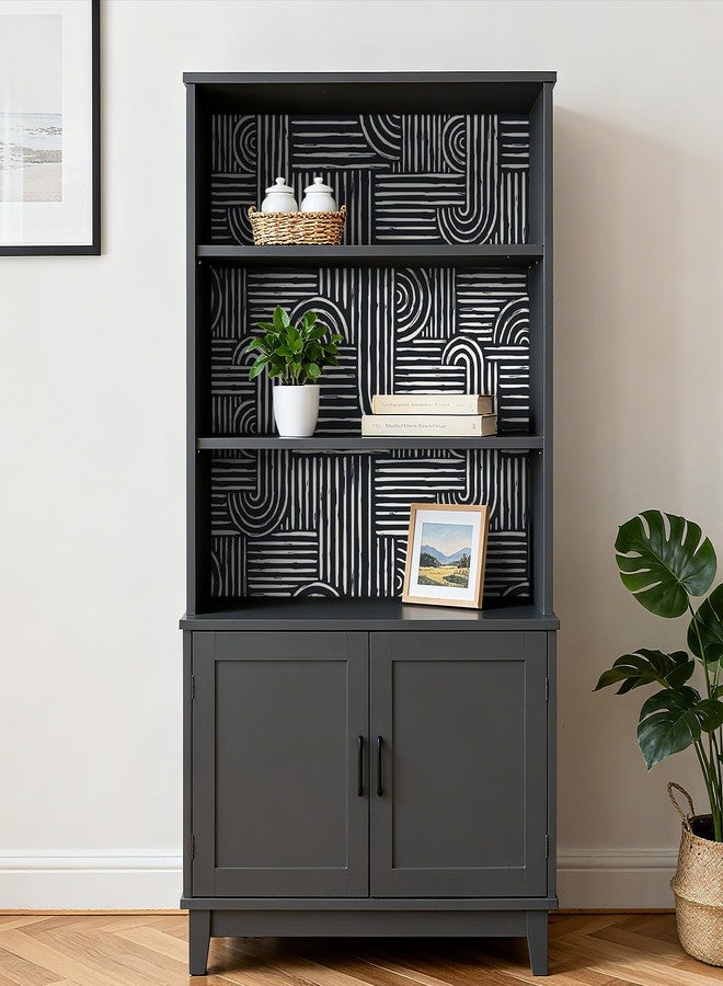 LaCheery Black and White Geometric Wallpaper Black and White Mid Century Modern Peel and Stick Wallpaper Geometric Abstract Line Stripe Wall Paper for Bathroom Walls Waterproof Contact Paper 17.5"x79" - Image 5