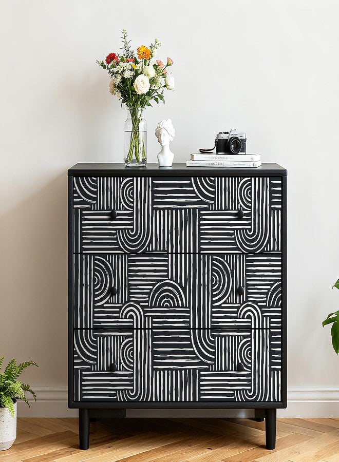 LaCheery Black and White Geometric Wallpaper Black and White Mid Century Modern Peel and Stick Wallpaper Geometric Abstract Line Stripe Wall Paper for Bathroom Walls Waterproof Contact Paper 17.5"x79" - Image 4