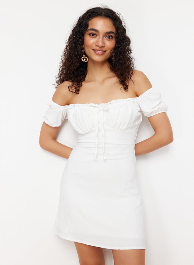 trendyol White Plain Bodycone Crepe Mini Woven Dress TWOSS24EL00874 - Image 2