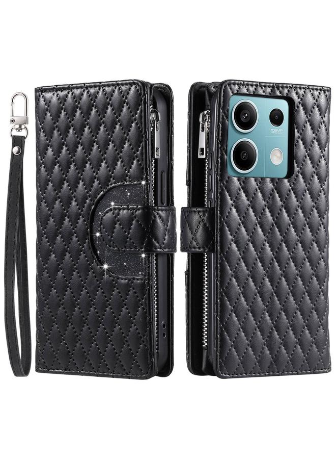 Case For Xiaomi Redmi Note 13 5G Glitter Lattice Zipper Wallet Leather Phone Case