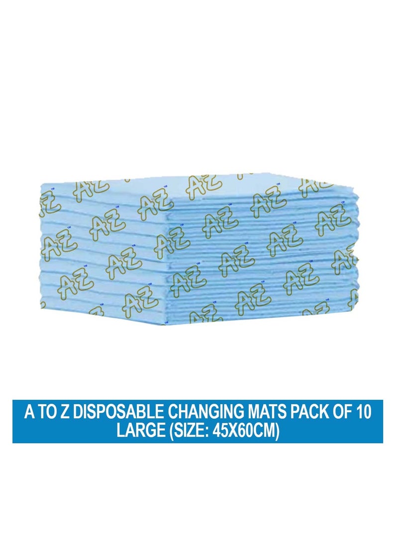 A TO Z A to Z - Disposable Changing Mat size (45cm x 60cm) Large- Premium Quality for Baby Soft Ultra Absorbent Waterproof - Pack of 10 - Blue  - Image 2