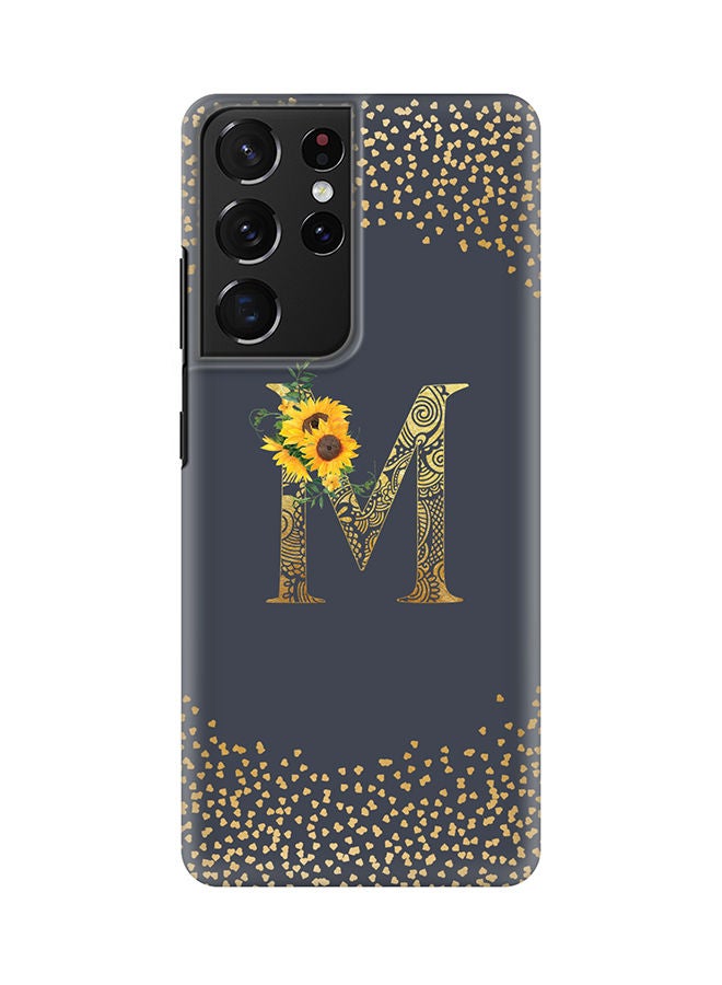 Stylizedd Monogram Slim Cover for Samsung Galaxy S21 Ultra 5G Case Custom Initials Letter Floral Pattern Snap Series Mobile Cover Matte Alphabet  - M (Grey) - Image 1