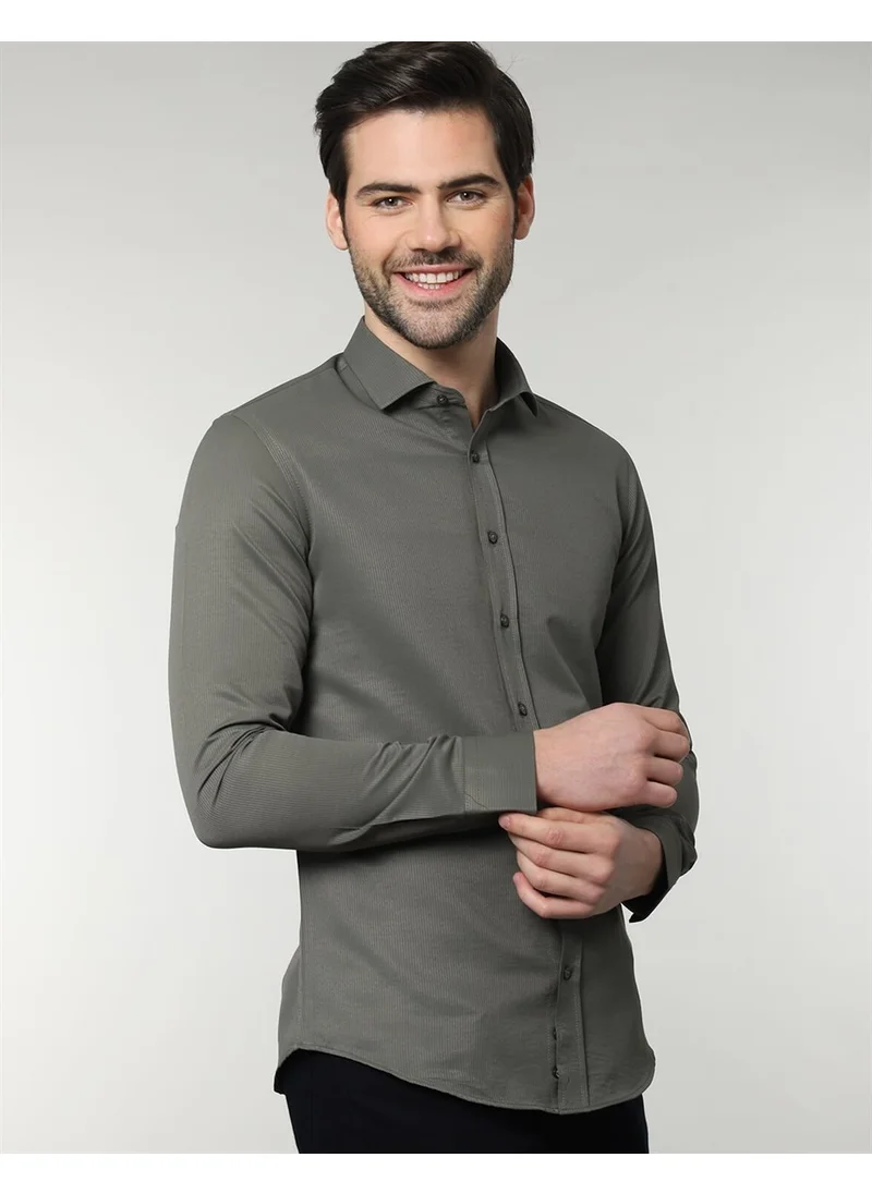 تودورس Slim Fit Striped Gray Men's Shirt