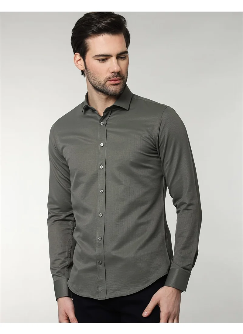تودورس Slim Fit Striped Gray Men's Shirt