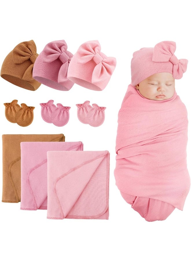 DRESHOW DRESHOW BQUBO Newborn Receiving Blanket Bow Hat Gloves Set Cotton Warm Baby Swaddle Blanket Wrap Baby Sleep Sack Shower Gift  - Image 1