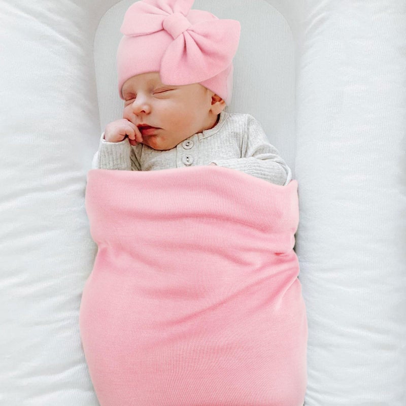 DRESHOW BQUBO Newborn Receiving Blanket Bow Hat Gloves Set Cotton Warm Baby Swaddle Blanket Wrap Baby Sleep Sack Shower Gift - Image 5
