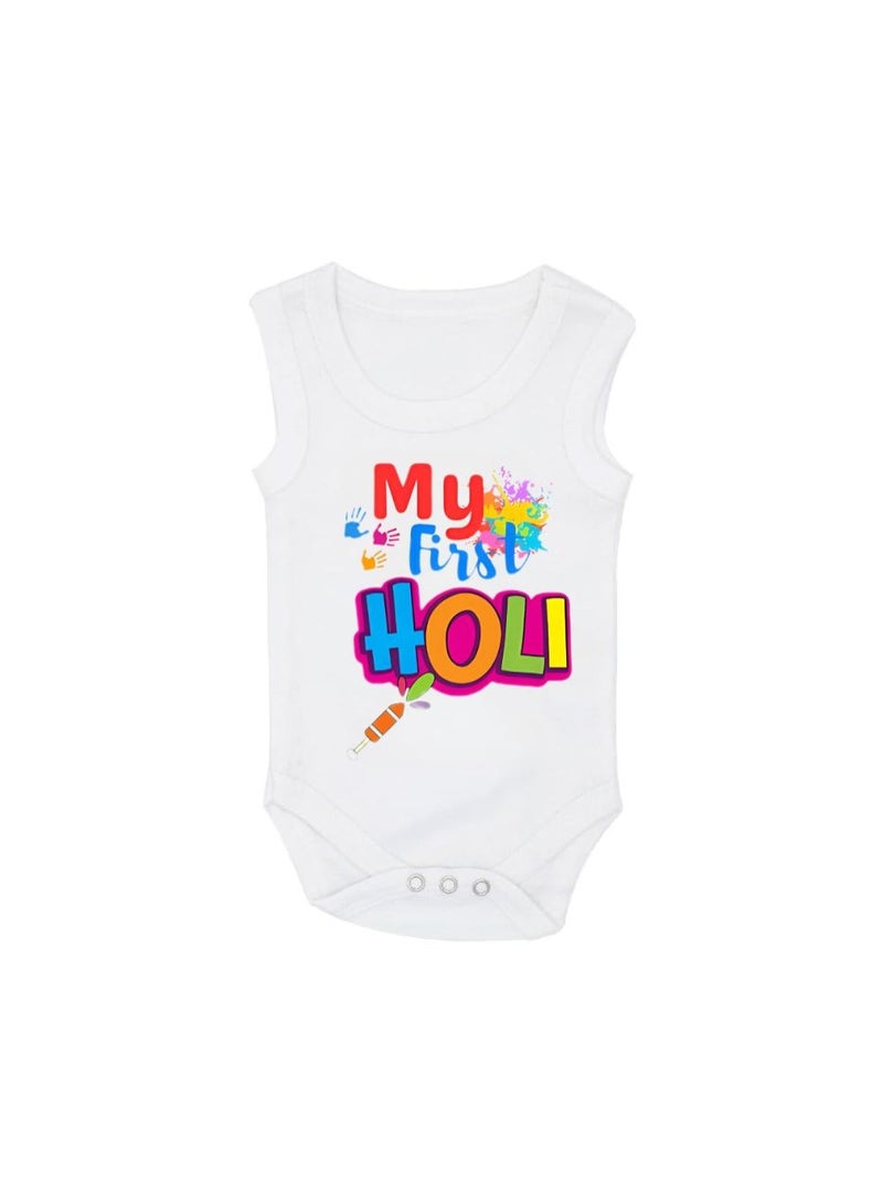 Holi Festival Baby Romper بدون أكمام|قماش قطني|بذلة للأولاد والبنات - ملابس ناعمة ومسامية للاحتفالات الاحتفالية|خفيفة الوزن - Image 1
