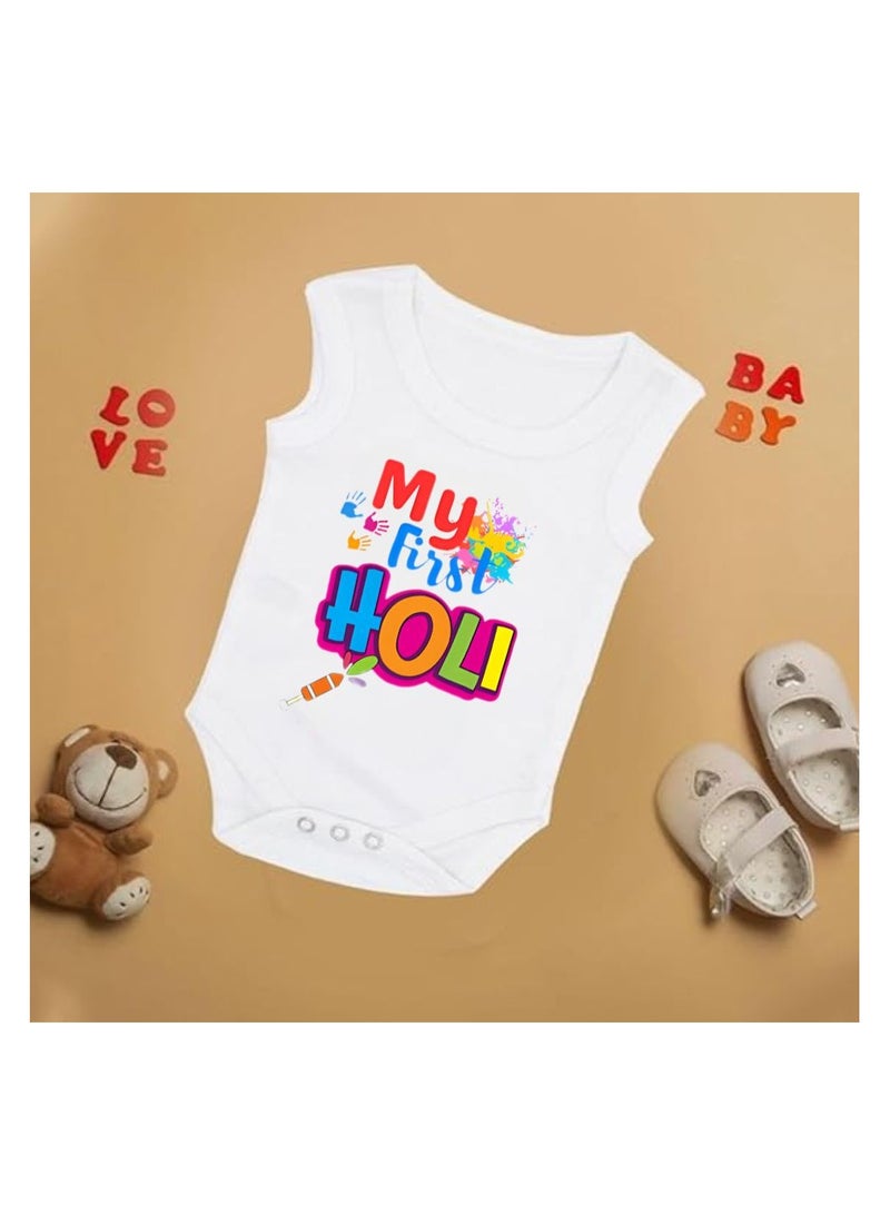 Holi Festival Baby Romper بدون أكمام|قماش قطني|بذلة للأولاد والبنات - ملابس ناعمة ومسامية للاحتفالات الاحتفالية|خفيفة الوزن - Image 2