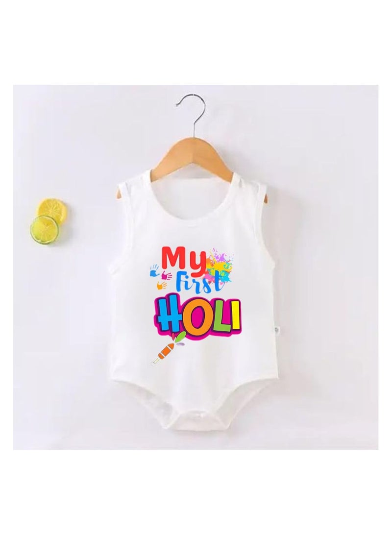 Holi Festival Baby Romper بدون أكمام|قماش قطني|بذلة للأولاد والبنات - ملابس ناعمة ومسامية للاحتفالات الاحتفالية|خفيفة الوزن - Image 3