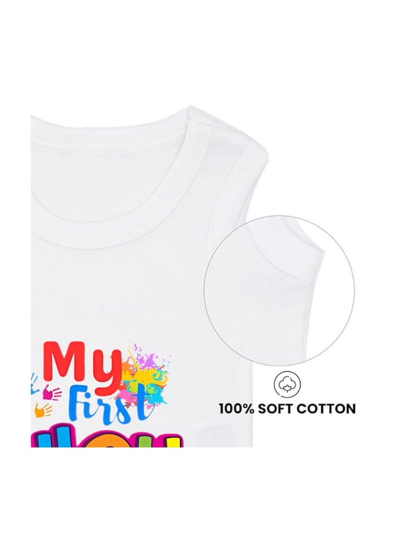 Holi Festival Baby Romper بدون أكمام|قماش قطني|بذلة للأولاد والبنات - ملابس ناعمة ومسامية للاحتفالات الاحتفالية|خفيفة الوزن - Image 4
