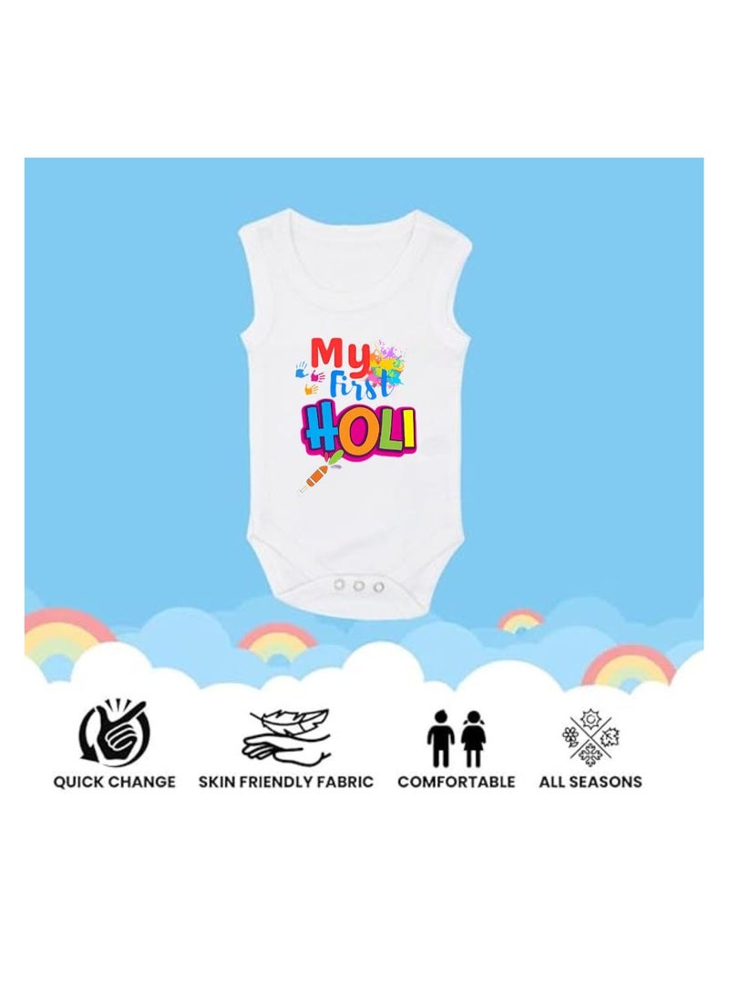 Holi Festival Baby Romper بدون أكمام|قماش قطني|بذلة للأولاد والبنات - ملابس ناعمة ومسامية للاحتفالات الاحتفالية|خفيفة الوزن - Image 5