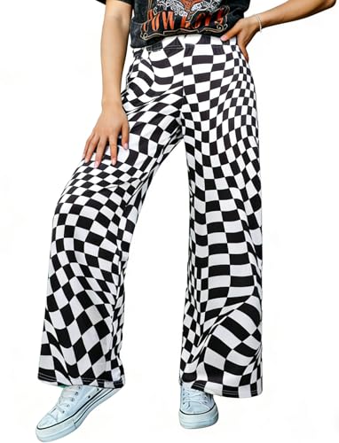 IWOLLENCE Women's Twisted Checkered Pants High Waist Wide Legs Funny Optical Art Patterned Pant Casual Preppy Teacher Trousers with Pockets Black White, M - Image 1