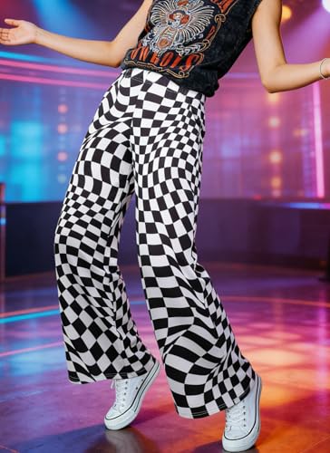 IWOLLENCE Women's Twisted Checkered Pants High Waist Wide Legs Funny Optical Art Patterned Pant Casual Preppy Teacher Trousers with Pockets Black White, M - Image 5