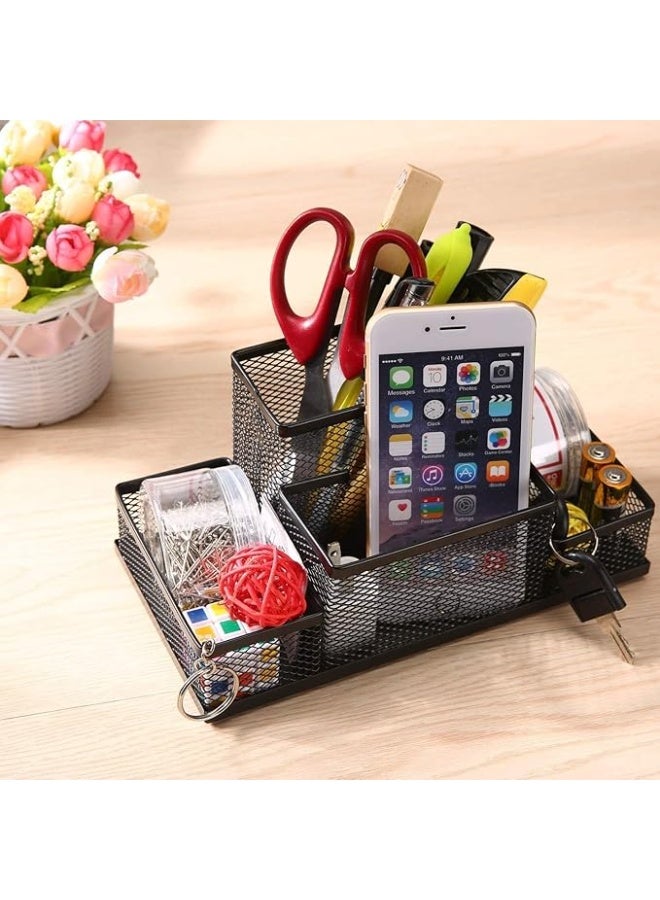 Generic Metal Mesh Desk Organizer - Pen Holder - Paper Holder - Office Supplies - Accessories Storage Organizer for Home School - Black - 4 Sections - Black  - Image 2