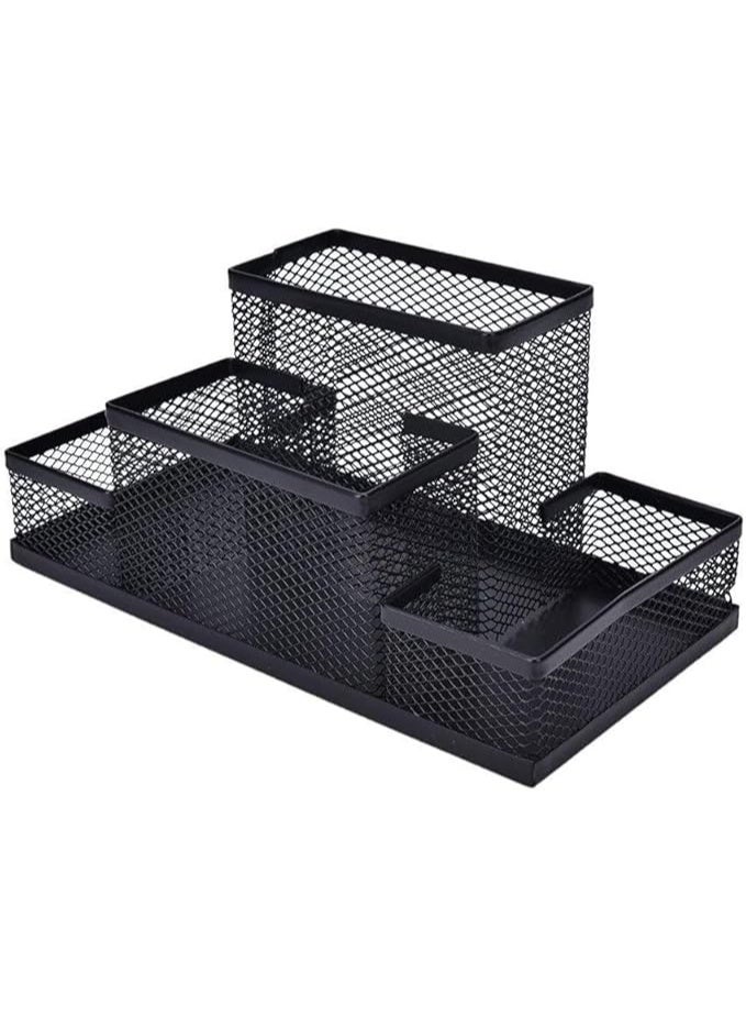 Generic Metal Mesh Desk Organizer - Pen Holder - Paper Holder - Office Supplies - Accessories Storage Organizer for Home School - Black - 4 Sections - Black  - Image 1
