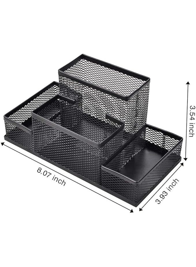 Generic Metal Mesh Desk Organizer - Pen Holder - Paper Holder - Office Supplies - Accessories Storage Organizer for Home School - Black - 4 Sections - Black  - Image 5