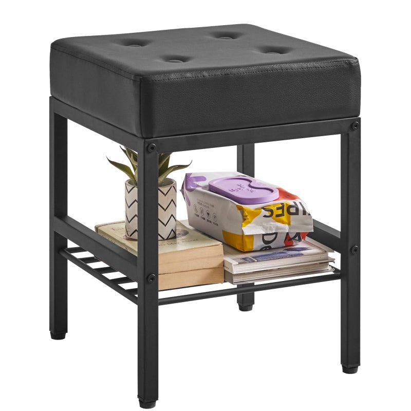 IBUYKE Square Makeup Stool with Adjustable Feet and Storage Space, Footrest Chair, PU Vanity Seat, Multi-Use as Small Side Table or Ottoman, for Bedroom, Black LG-60B - Image 1