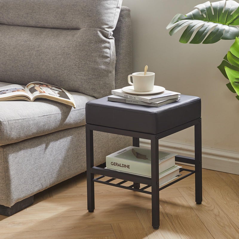 IBUYKE Square Makeup Stool with Adjustable Feet and Storage Space, Footrest Chair, PU Vanity Seat, Multi-Use as Small Side Table or Ottoman, for Bedroom, Black LG-60B - Image 2