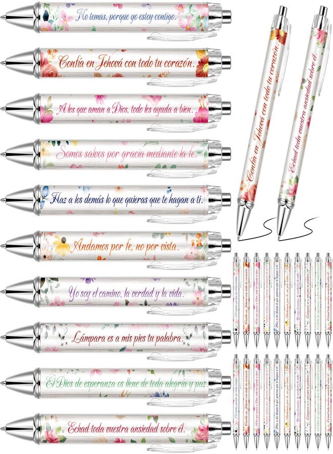 Sinload 20 Pcs Spanish Christian Pens Bible Verse Gifts for Women Bulk Easter Mother's Day Inspirational Religious Floral Flower Ballpoints Appreciation Gifts Church Supplies - Image 1