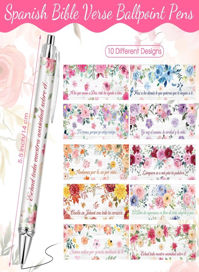 Sinload 20 Pcs Spanish Christian Pens Bible Verse Gifts for Women Bulk Easter Mother's Day Inspirational Religious Floral Flower Ballpoints Appreciation Gifts Church Supplies - Image 2