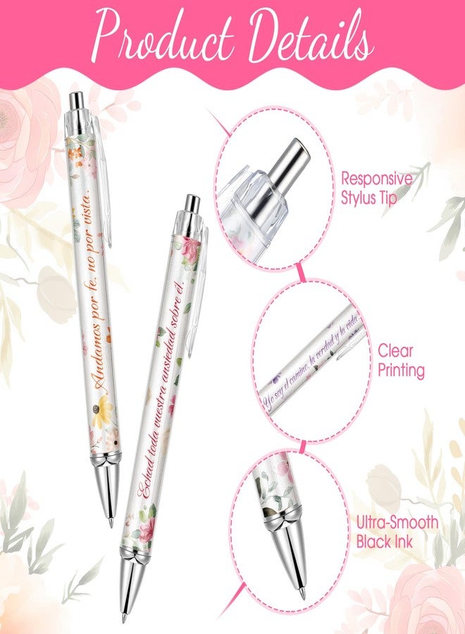 Sinload 20 Pcs Spanish Christian Pens Bible Verse Gifts for Women Bulk Easter Mother's Day Inspirational Religious Floral Flower Ballpoints Appreciation Gifts Church Supplies - Image 4