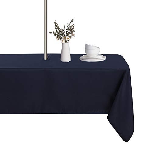 LUSHVIDA Rectangle Outdoor Tablecloth with Umbrella Hole and Zipper 60x102 Inch Navy Washable Waterproof Table Cloth Spill Proof Wrinkle Free Table Cover for Patio Spring Summer Picnic BBQS