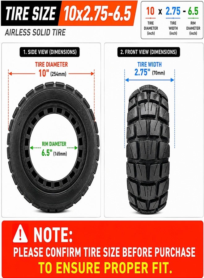 transpro us inc 10x2.75-6.5 ~ 70/65-6.5 Also Fit 10x2.70-6.5 Airless Solid Scooter Tire - Never Flat, Non-Puncture Tubeless Replacement for EMove Cruiser, Evercross H5 & More - Image 2