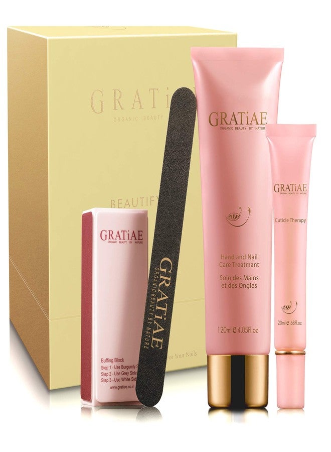 Gratiae Organic Beauty By Nature Nail buffer Kit/Set - for Salon Quality Manicure - Nail Filing Kit with 3- Step shine Buffer, Cuticle Oil, Hand Lotion - Manicure Set - Green Tea and Ginger - Image 1