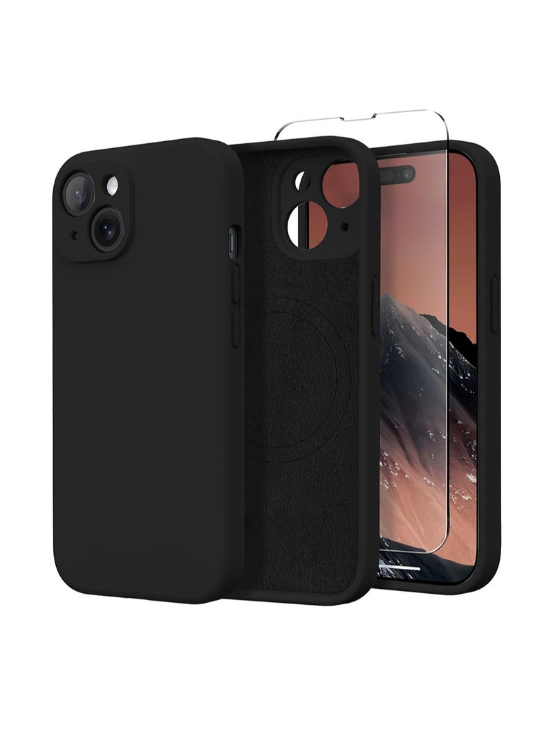 WRISTWISE Case Cover for iPhone 15 Plus with Tempered Glass Screen Protector (1 Pcs), Compatible with MagSafe, [Full Camera Protection] Silicone Shockproof Protective Phone Case for iPhone 15 Plus 6.7", Black - Image 1