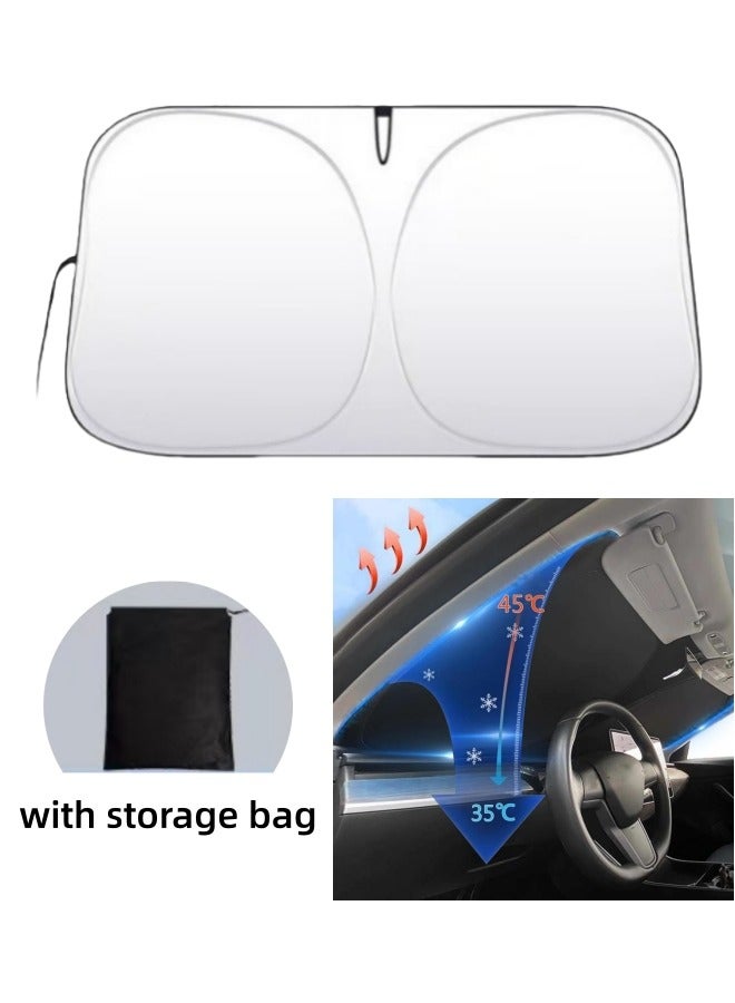 واقي الشمس للزجاج الأمامي مع حقيبة تخزين - واقي الشمس القابل للطي للزجاج الأمامي للسيارة، قماش محسّن للحماية من الأشعة فوق البنفسجية، واقي شمس سميك عالمي للسيارات والشاحنات وسيارات الدفع الرباعي وسيارات MPV - Image 1
